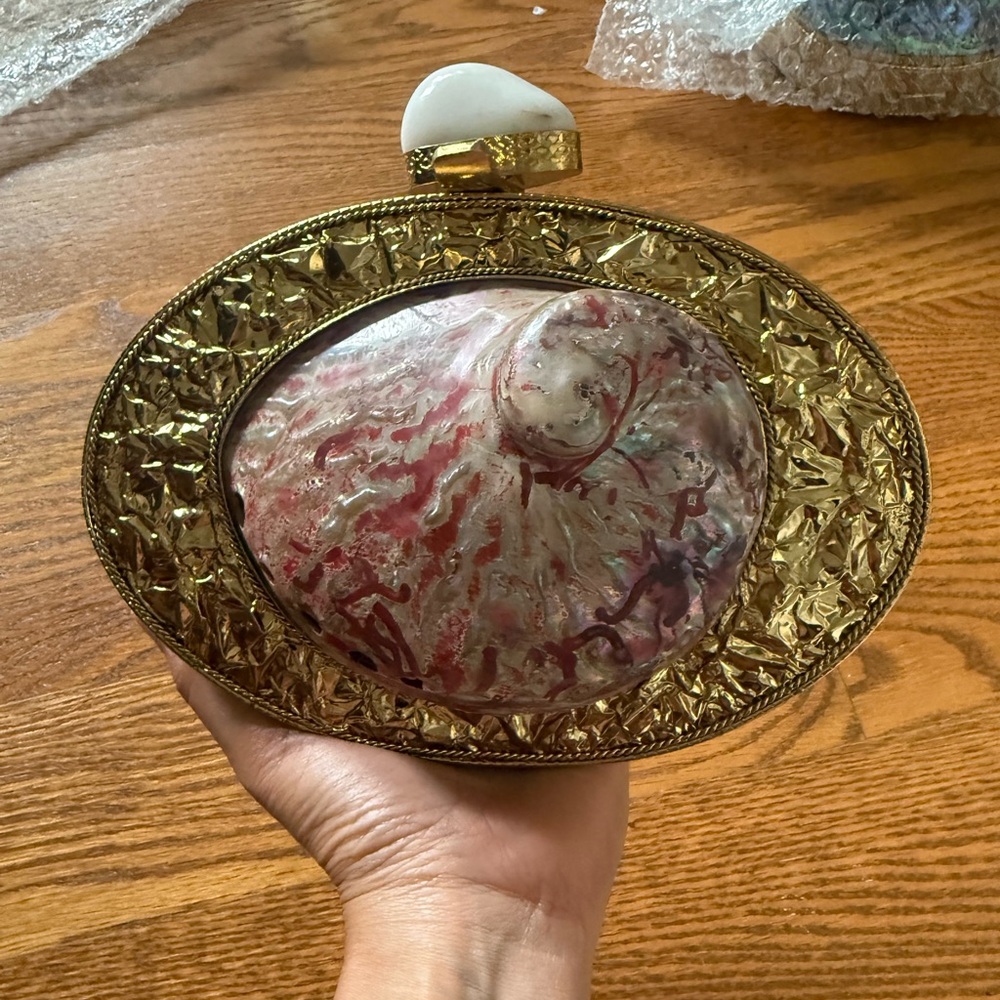 Gold and Red Shell Clutch